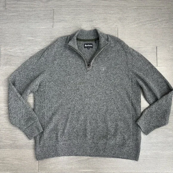 Barbour Mens Tisbury Half Quarter Zip Sweater XXL Grey Heather Wool Silk Classic